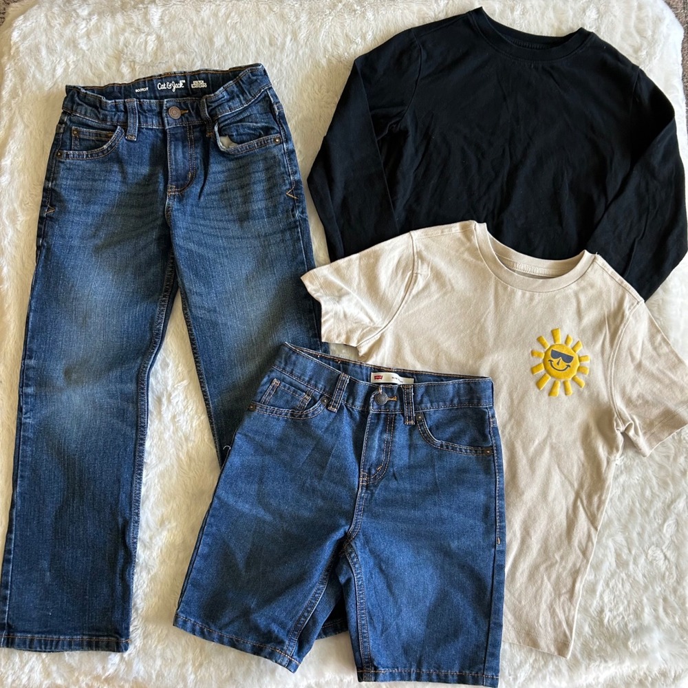 Cat & Jack Levi's Clothing Bundle Boys Size 7 Jeans Tees Shorts Mixed Lot